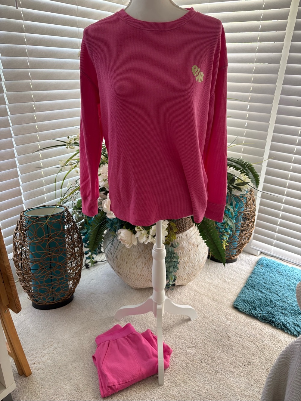 PINK Victoria's Secret Hot Pink 2 piece comfy clothes. Small top & large bottom